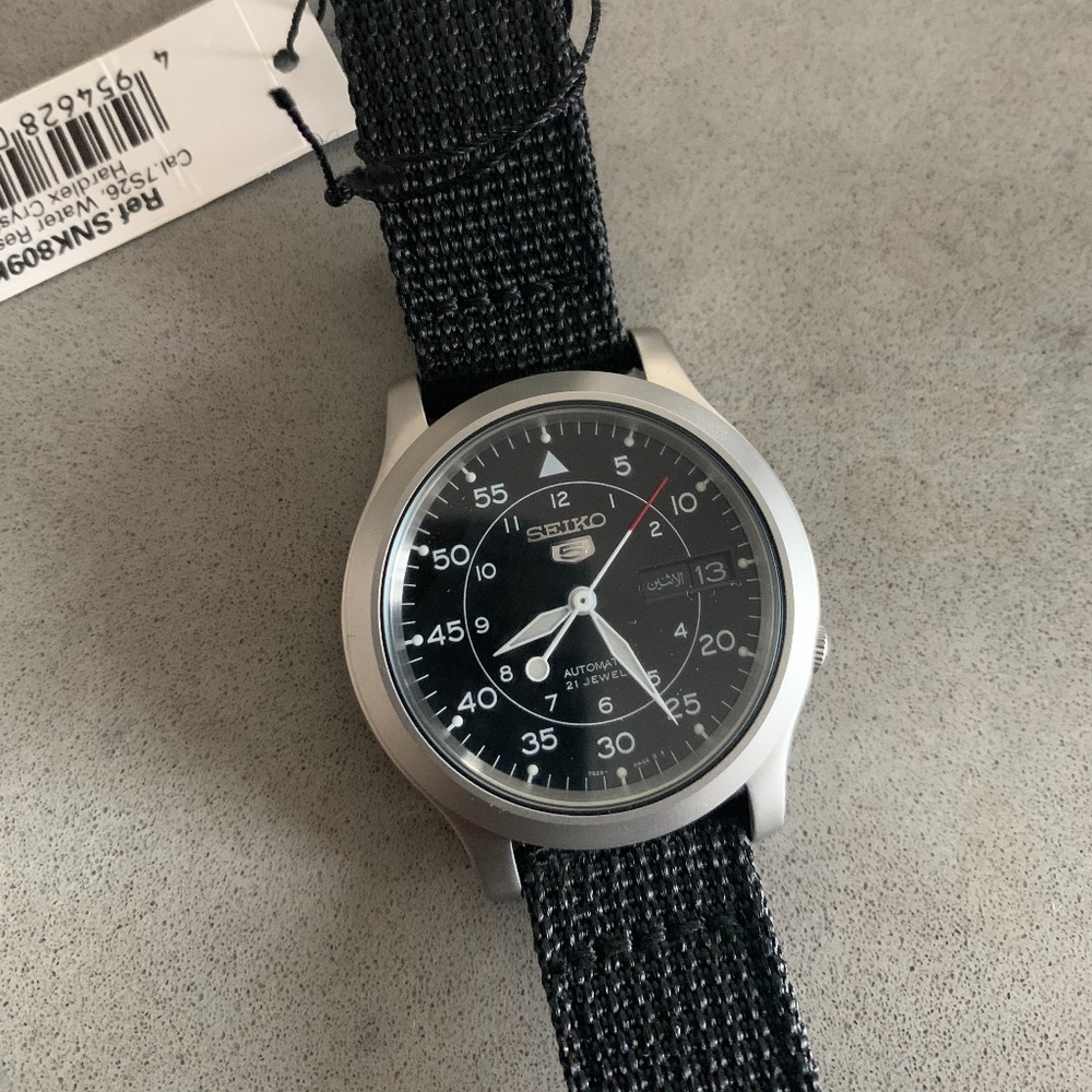 5 Black Dial Black Canvas Men's Watch